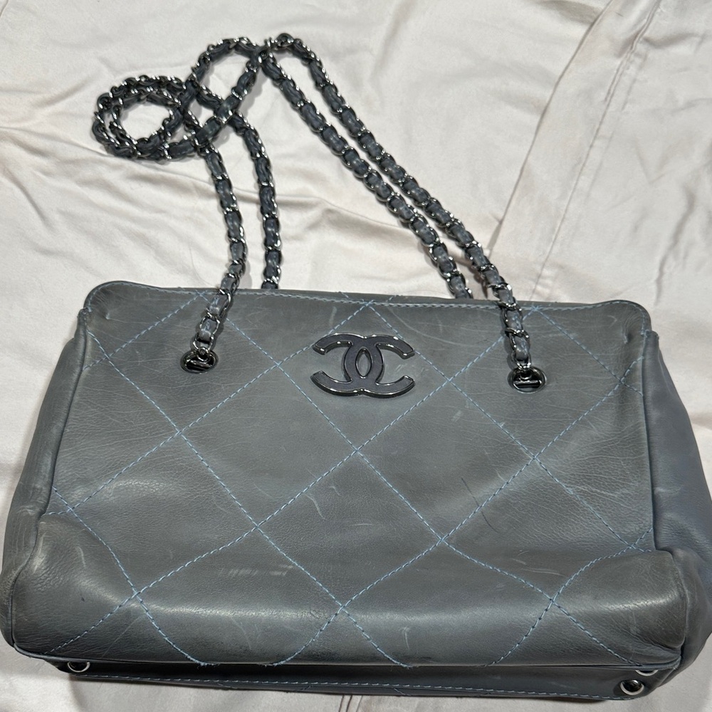 Chanel Dark Gray Quilted Shoulder Bag